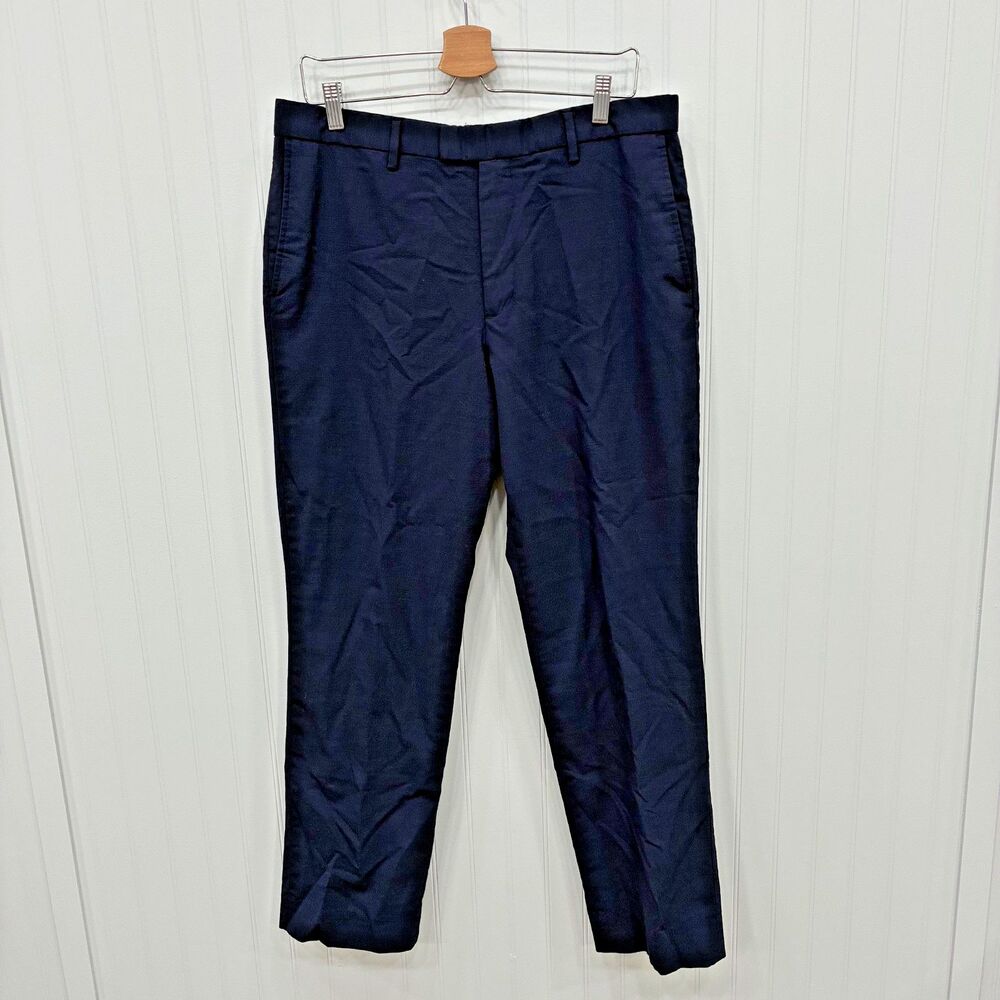Banana Republic Men's W34xL32 Navy Blue Marzotto Wool Flat Front Dress Pants
